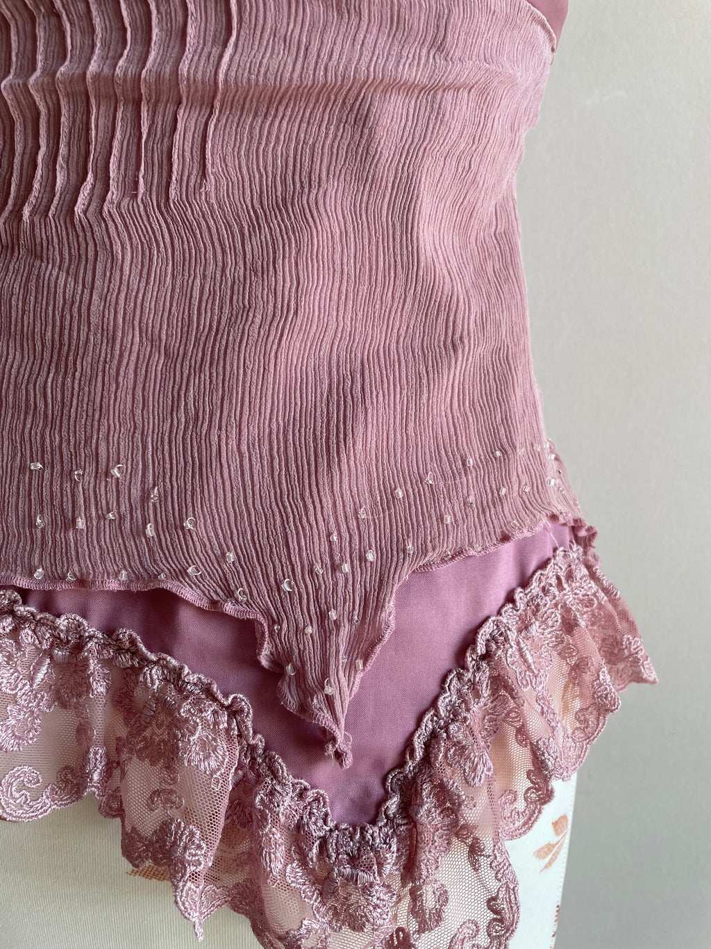 Silk rose fairy asymmetrical beaded top