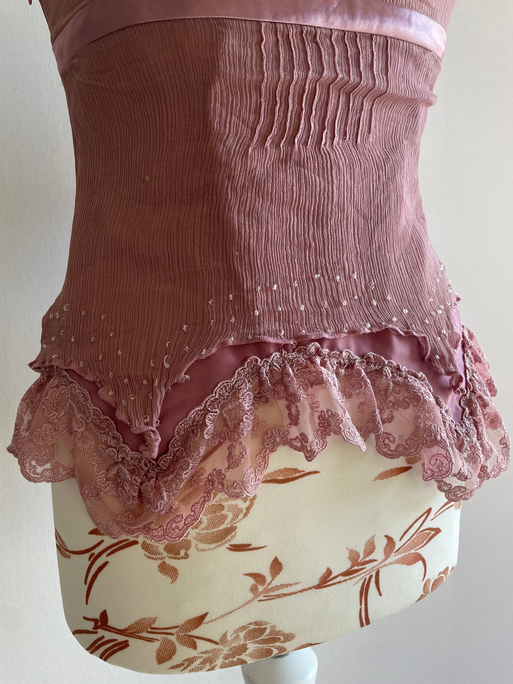 Silk rose fairy asymmetrical beaded top