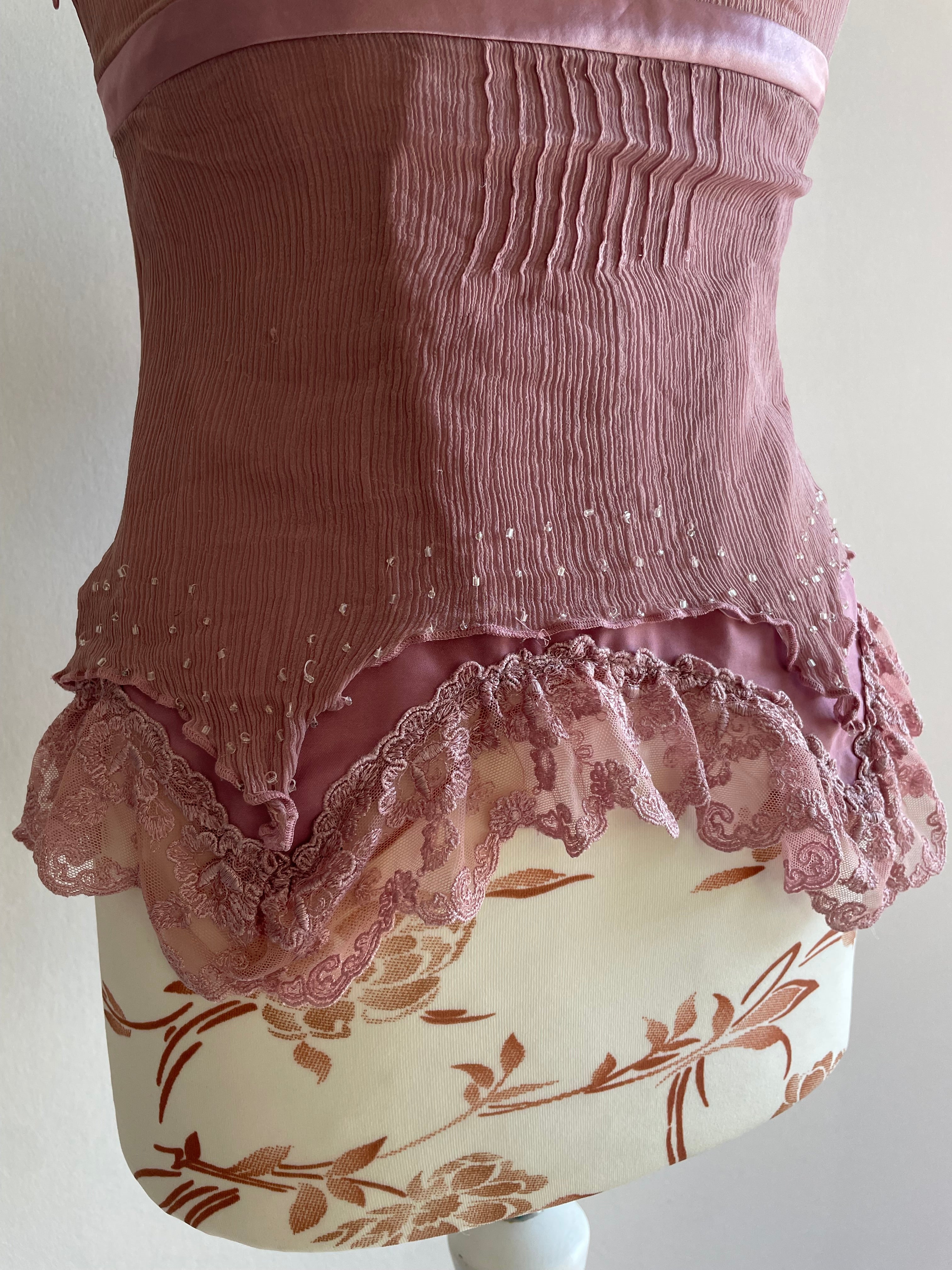 Silk rose fairy asymmetrical beaded top