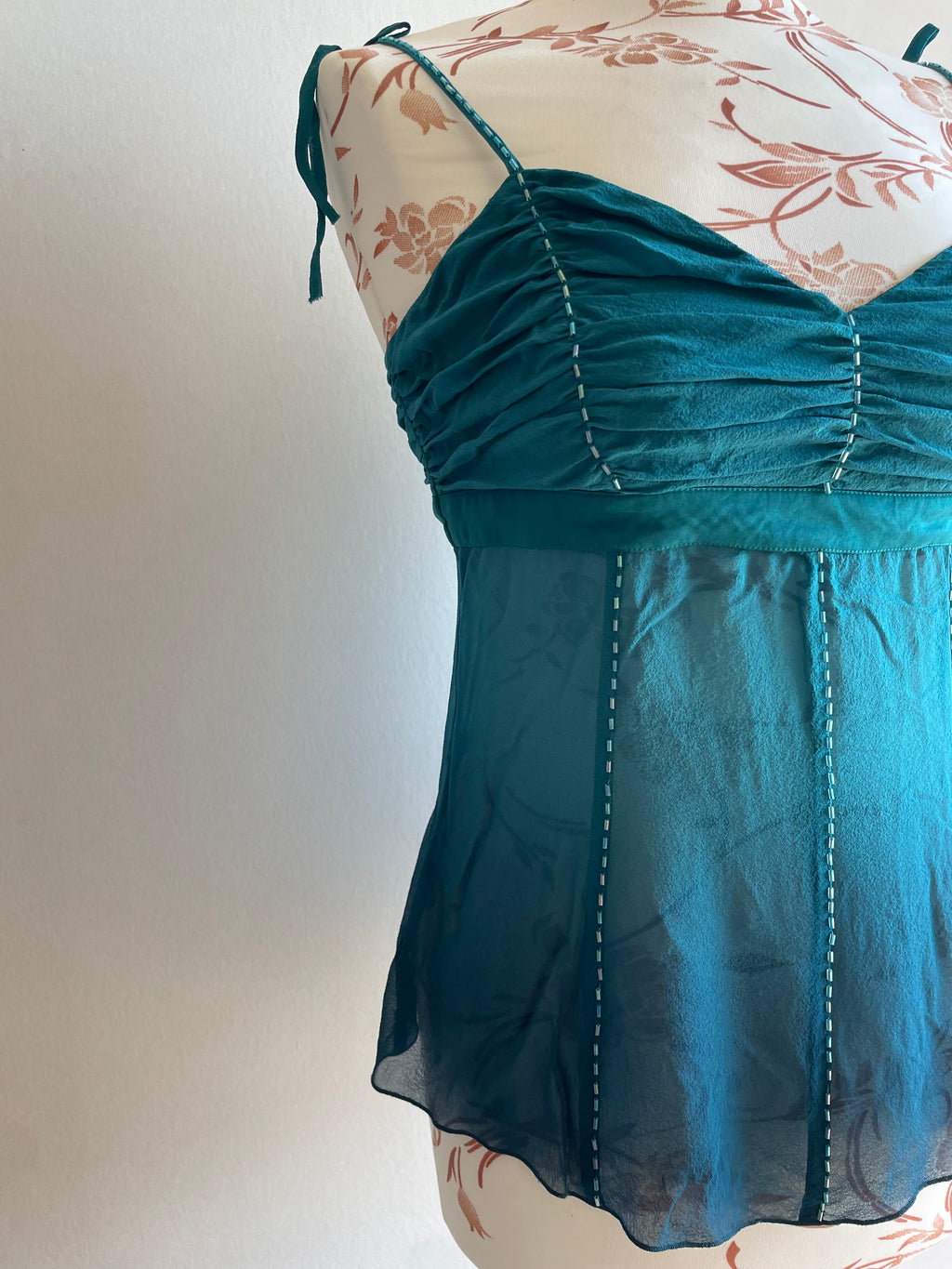 BEBE 100% silk beaded fairy top