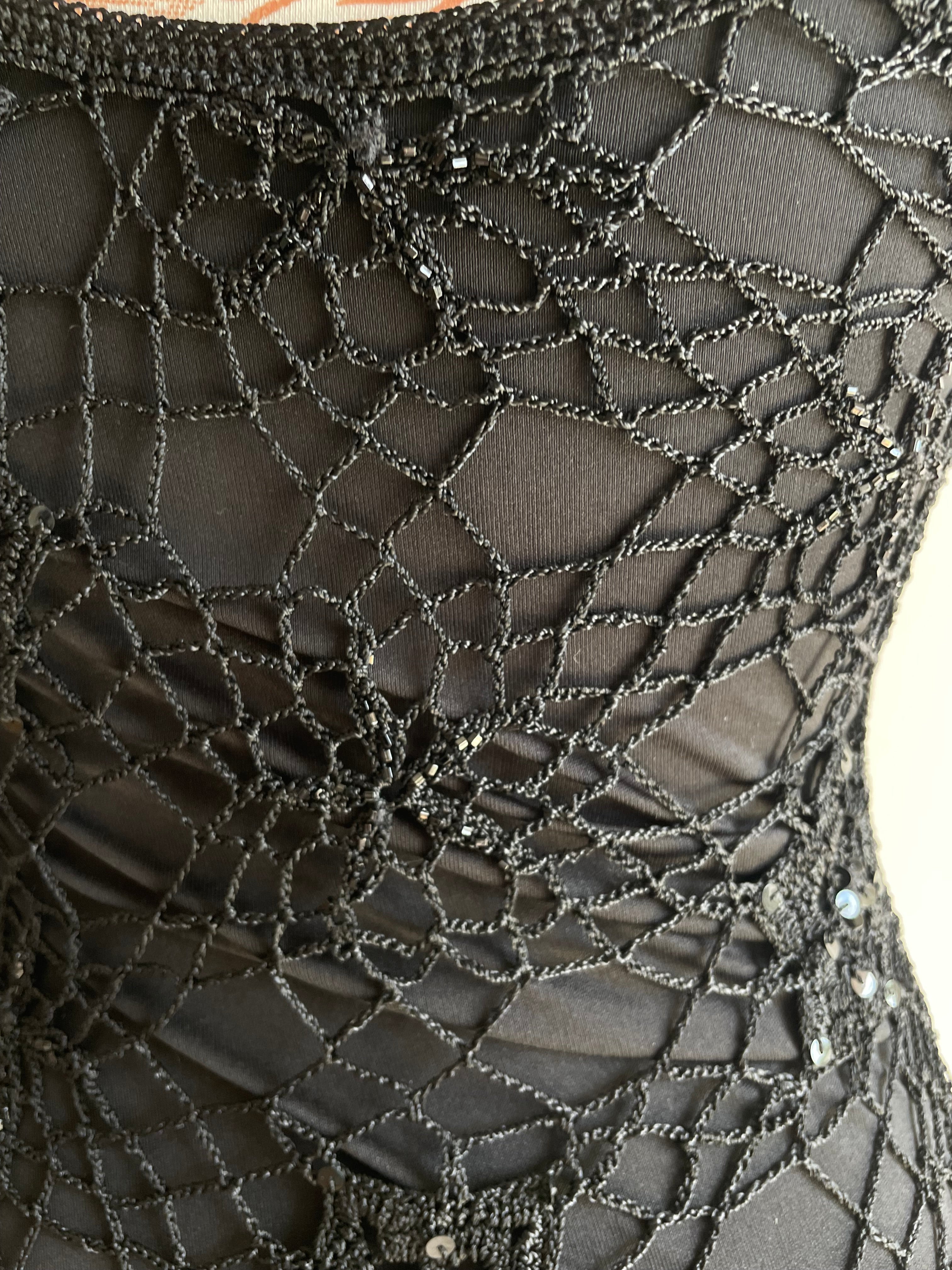 90’s Crochet asymmetrical beaded dress