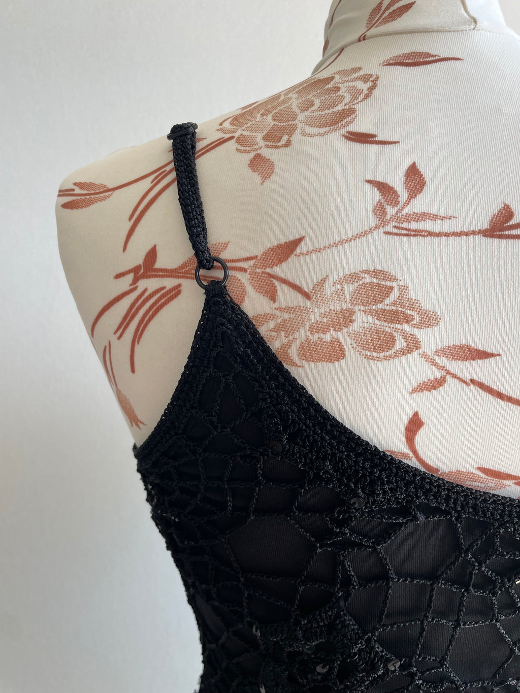90’s Crochet asymmetrical beaded dress