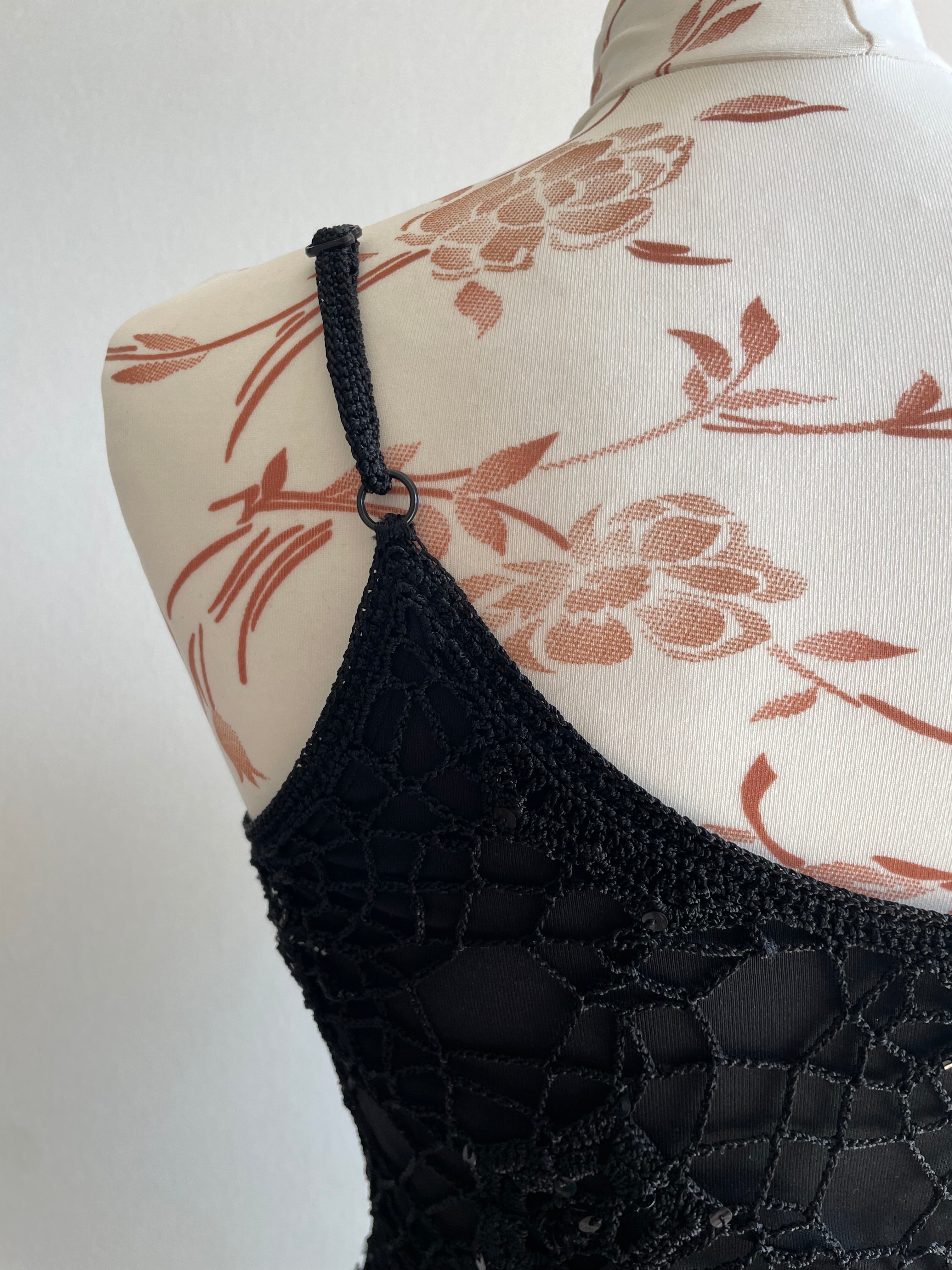 90’s Crochet asymmetrical beaded dress
