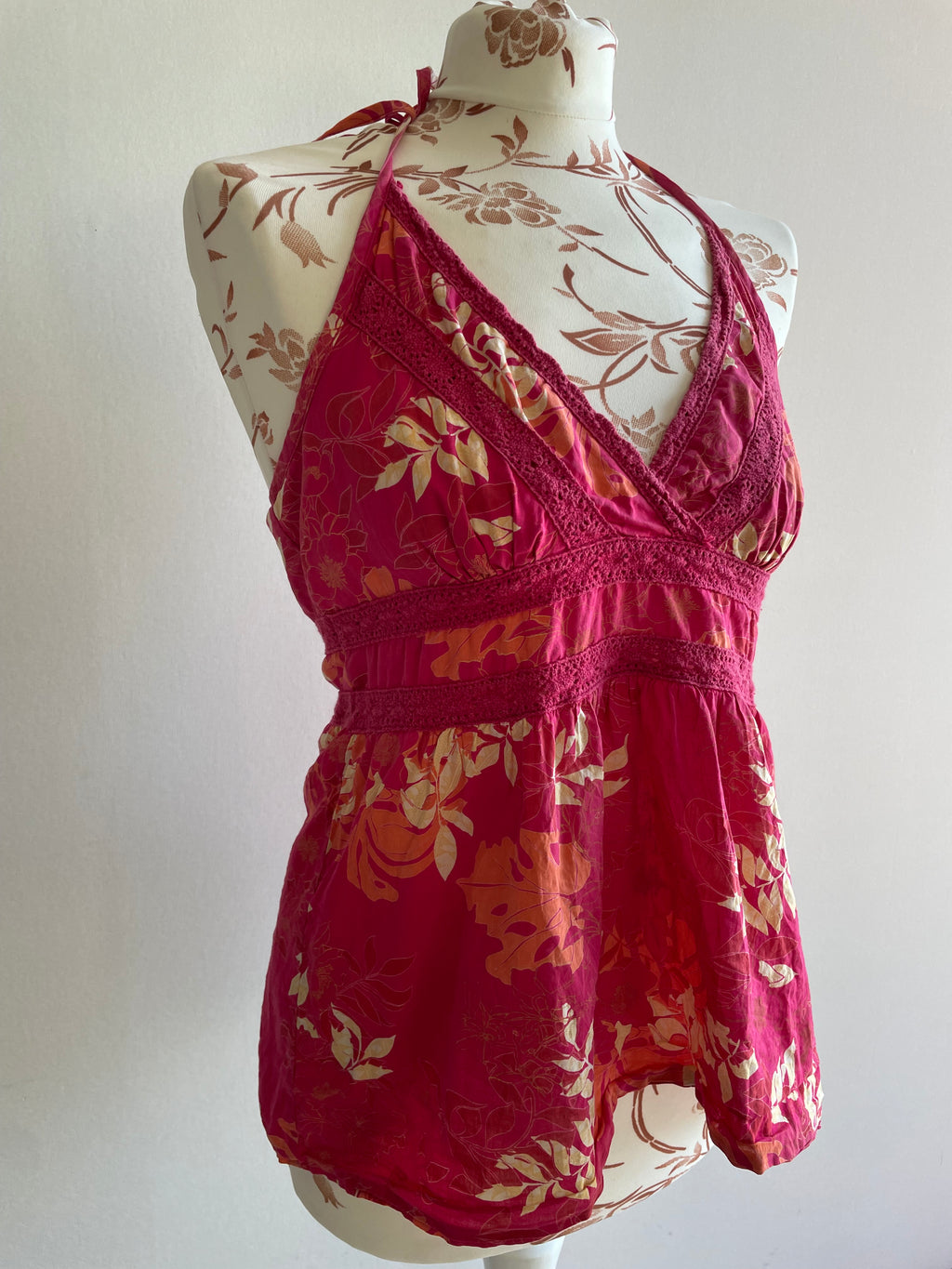 Vintage halterneck tropical babydoll top