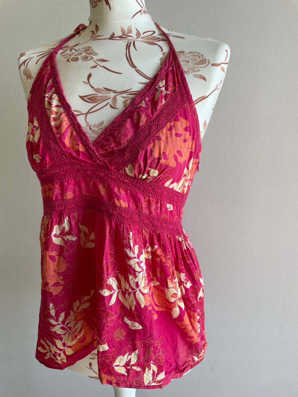 Vintage halterneck tropical babydoll top