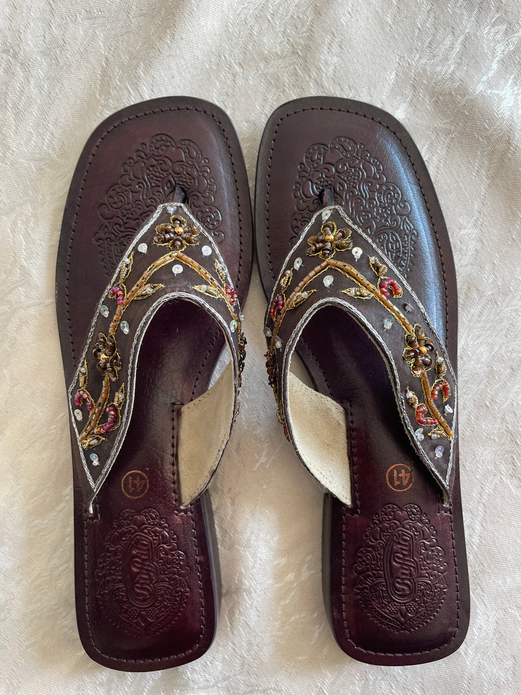 Vintage beaded buffalo sandals
