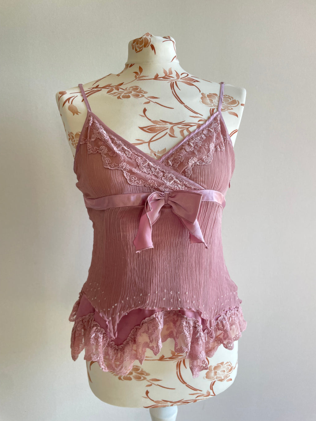 Silk rose fairy asymmetrical beaded top