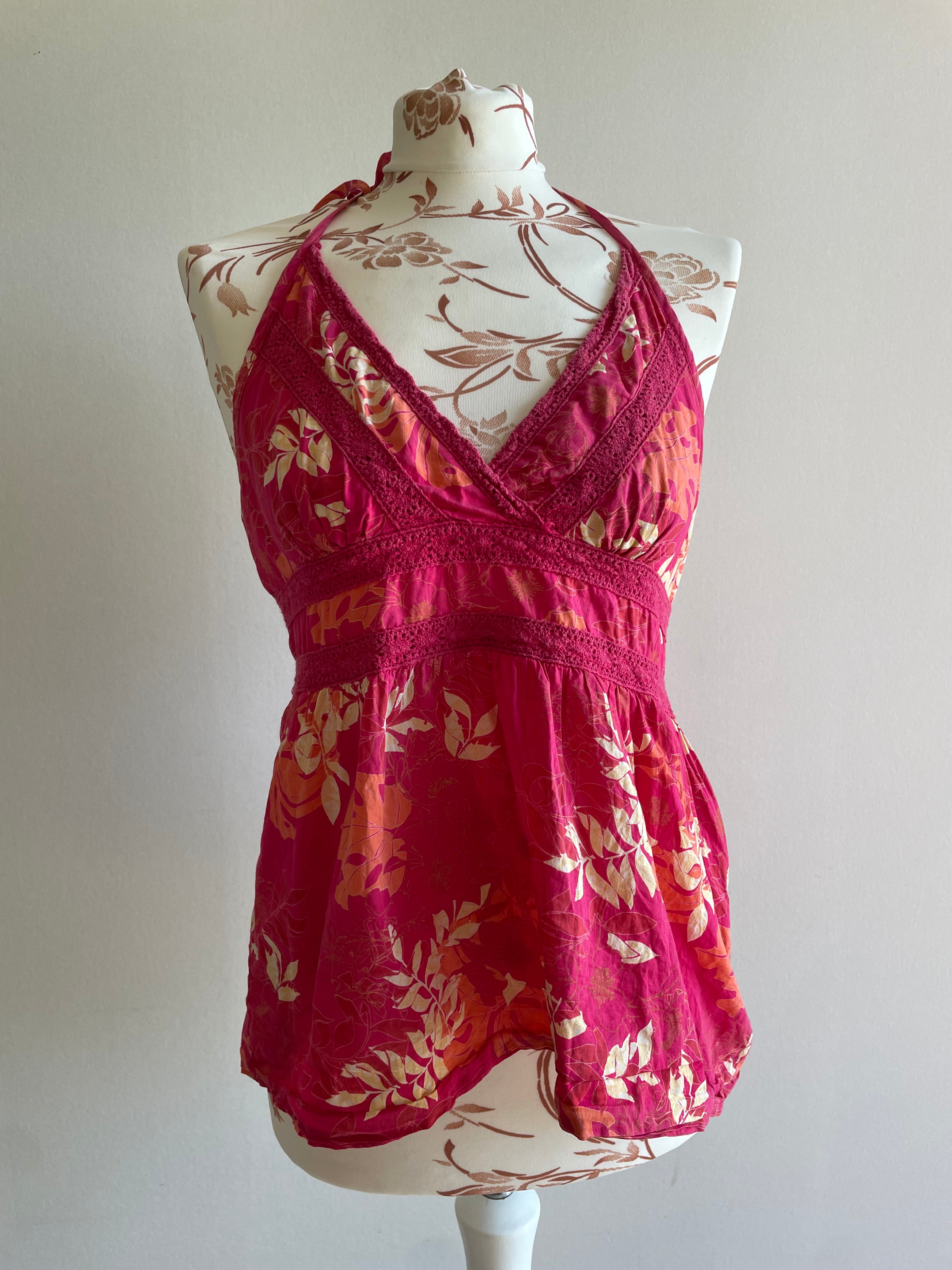 Vintage halterneck tropical babydoll top