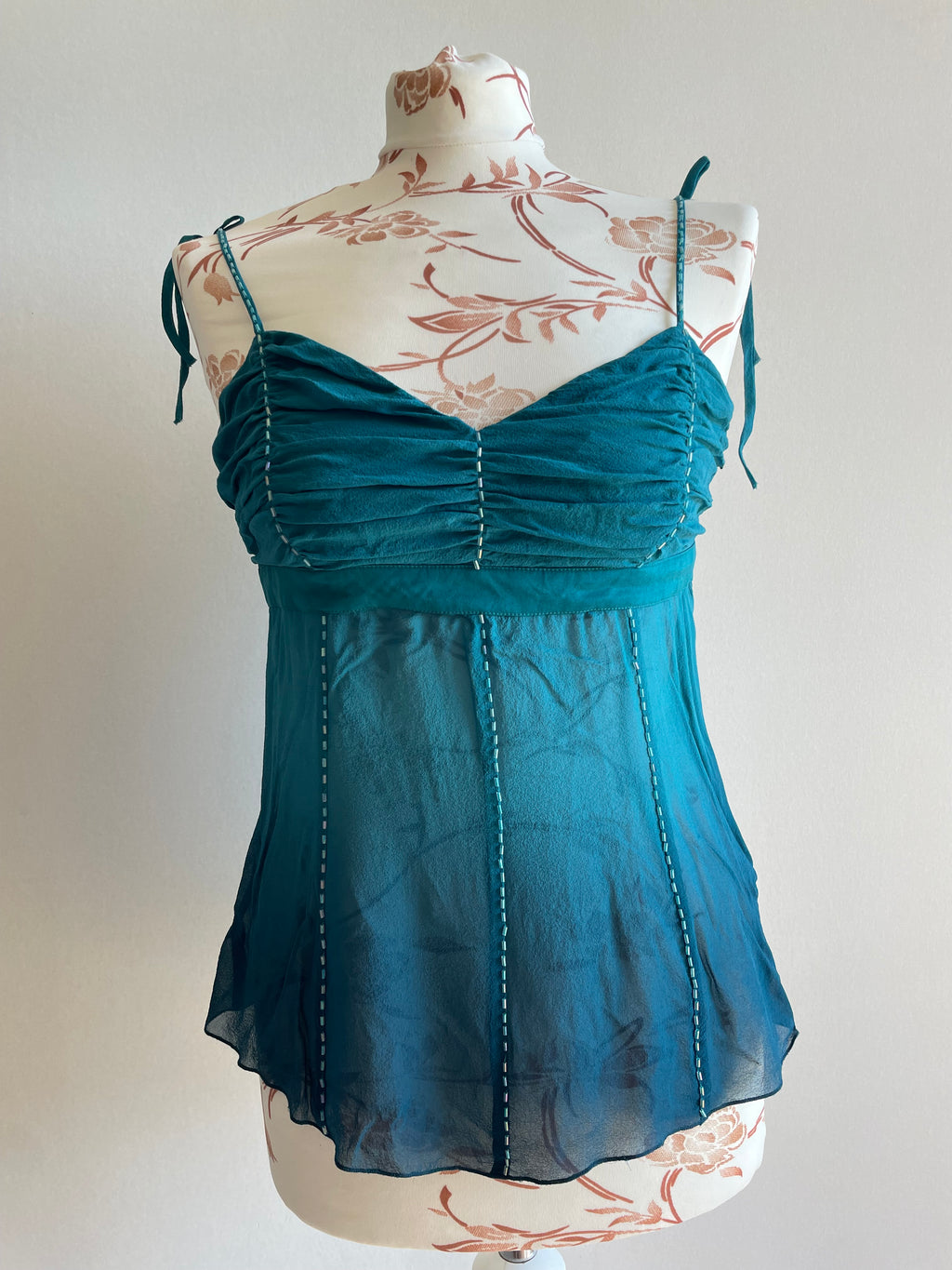 BEBE 100% silk beaded fairy top