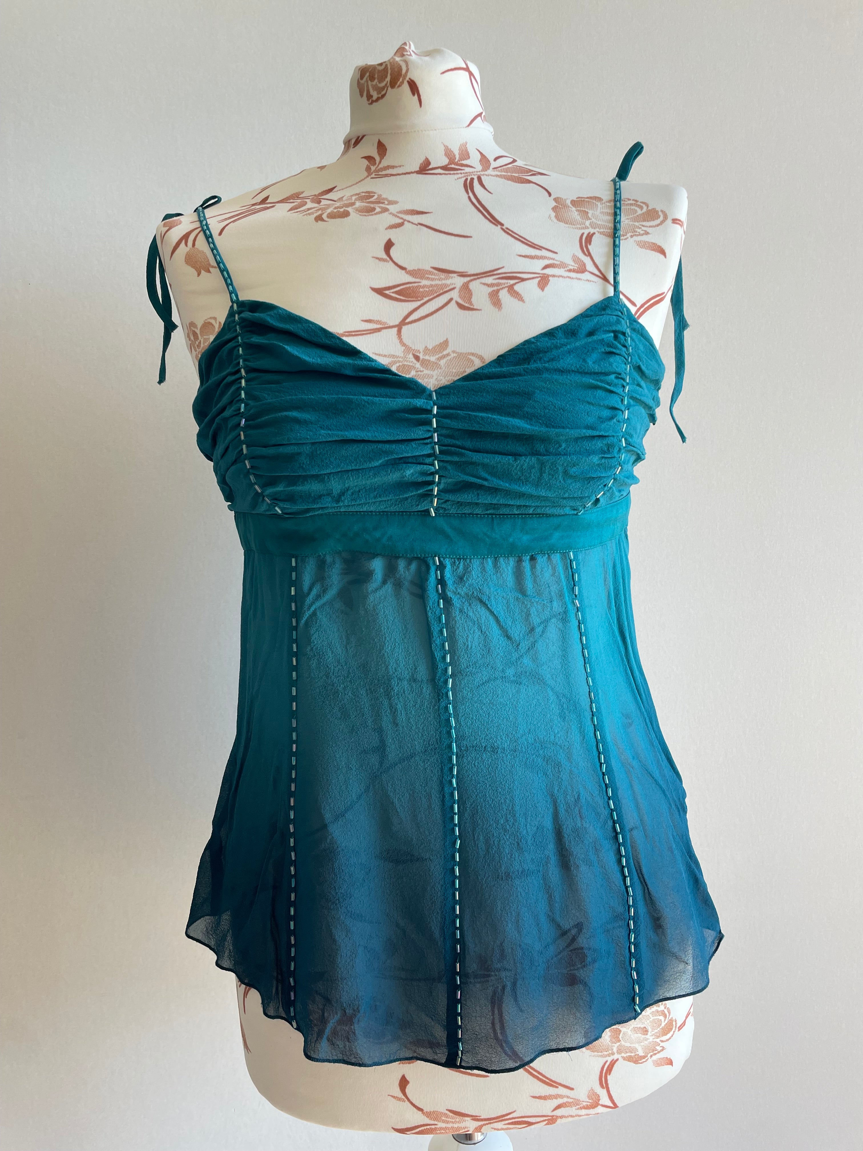 BEBE 100% silk beaded fairy top