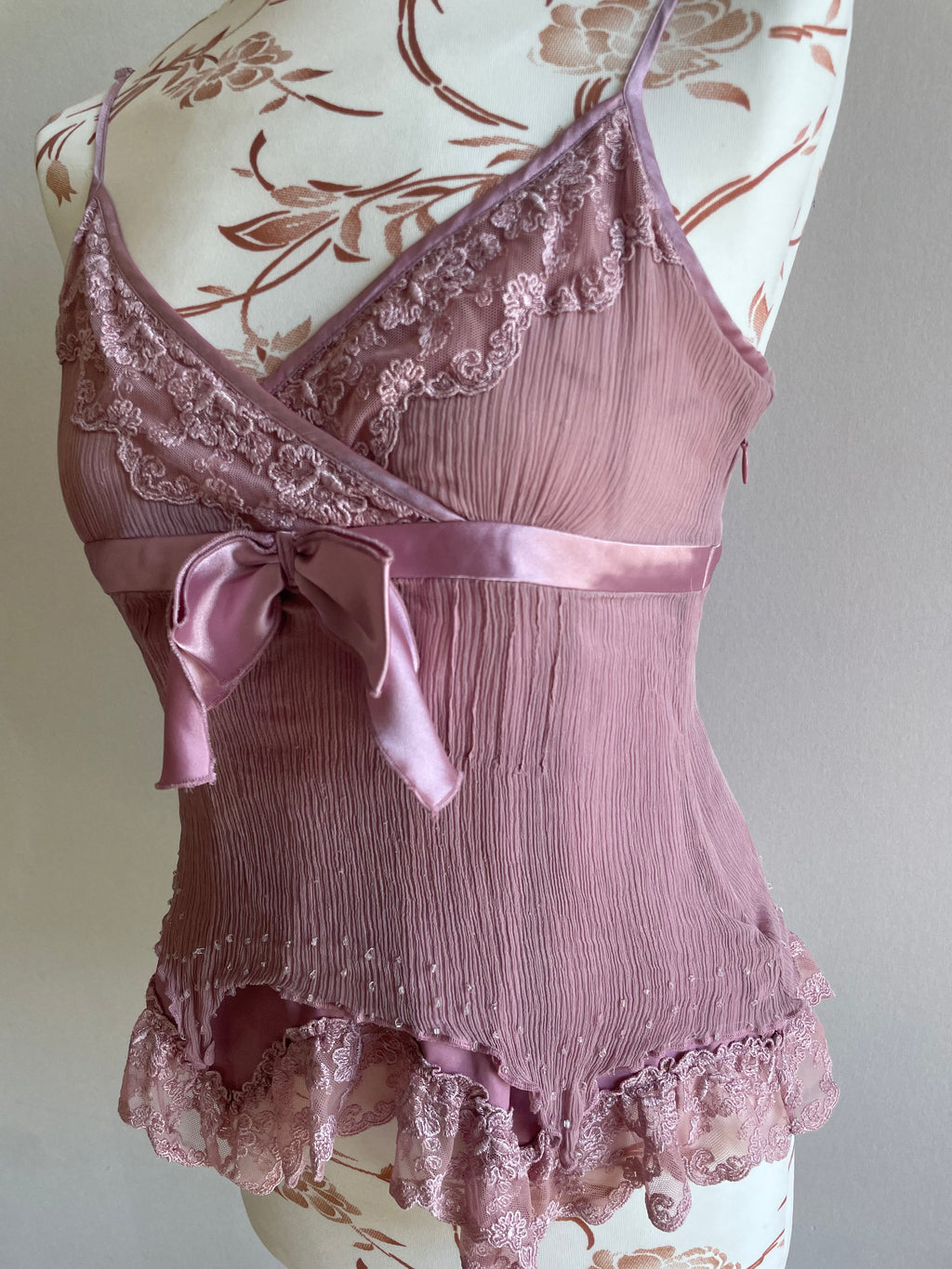 Silk rose fairy asymmetrical beaded top