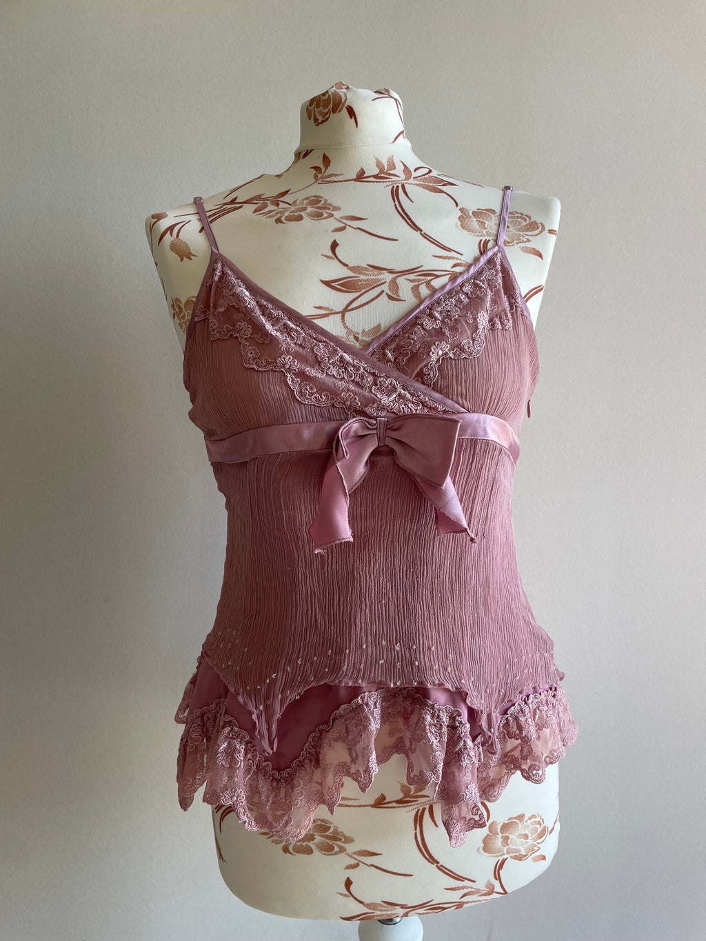 Silk rose fairy asymmetrical beaded top