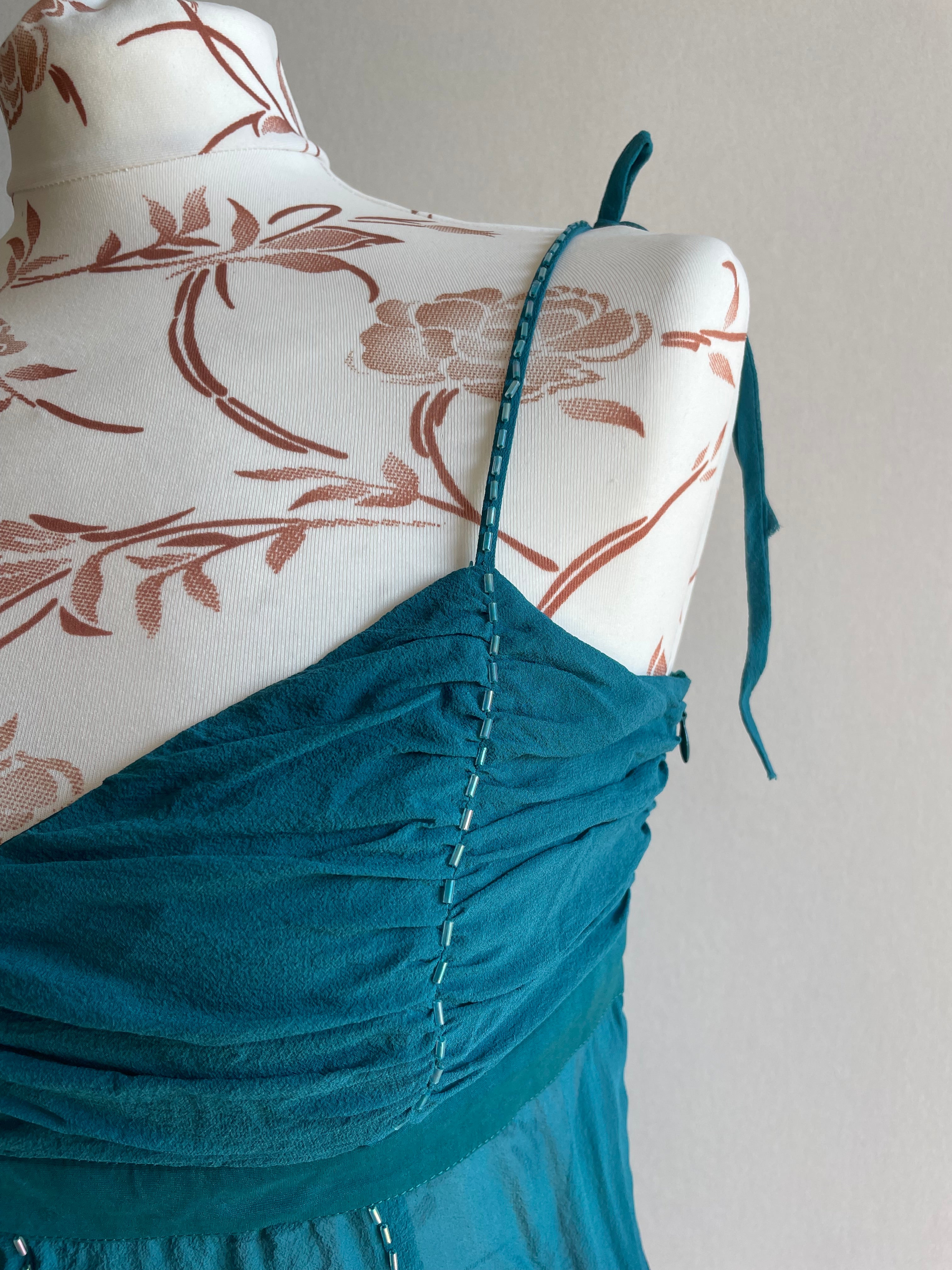 BEBE 100% silk beaded fairy top