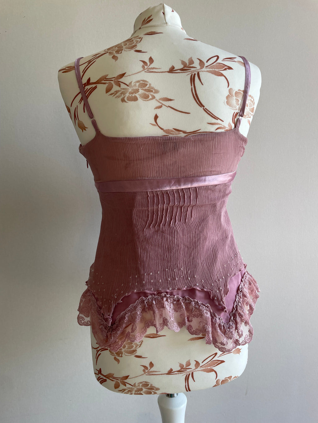 Silk rose fairy asymmetrical beaded top