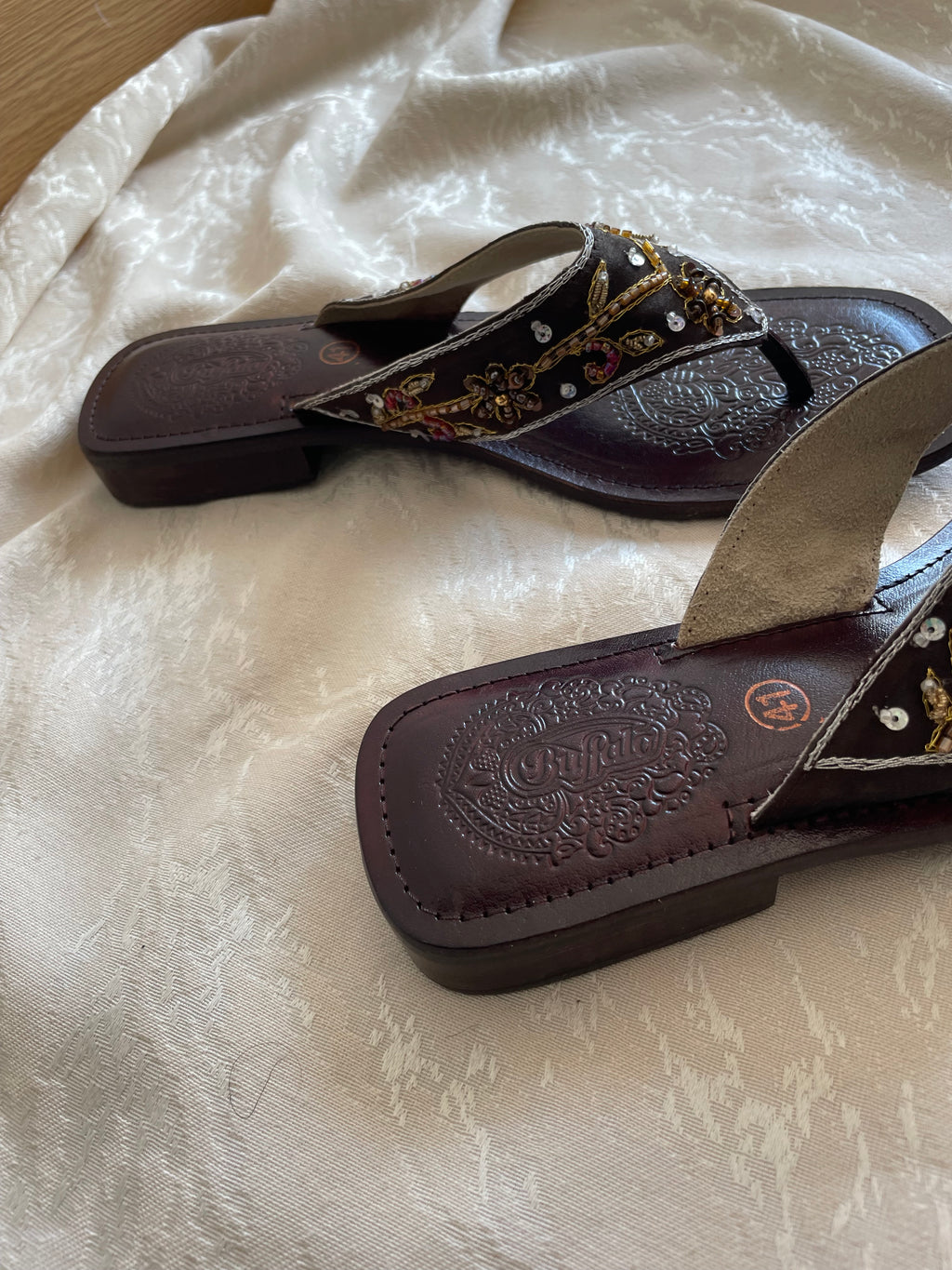 Vintage beaded buffalo sandals