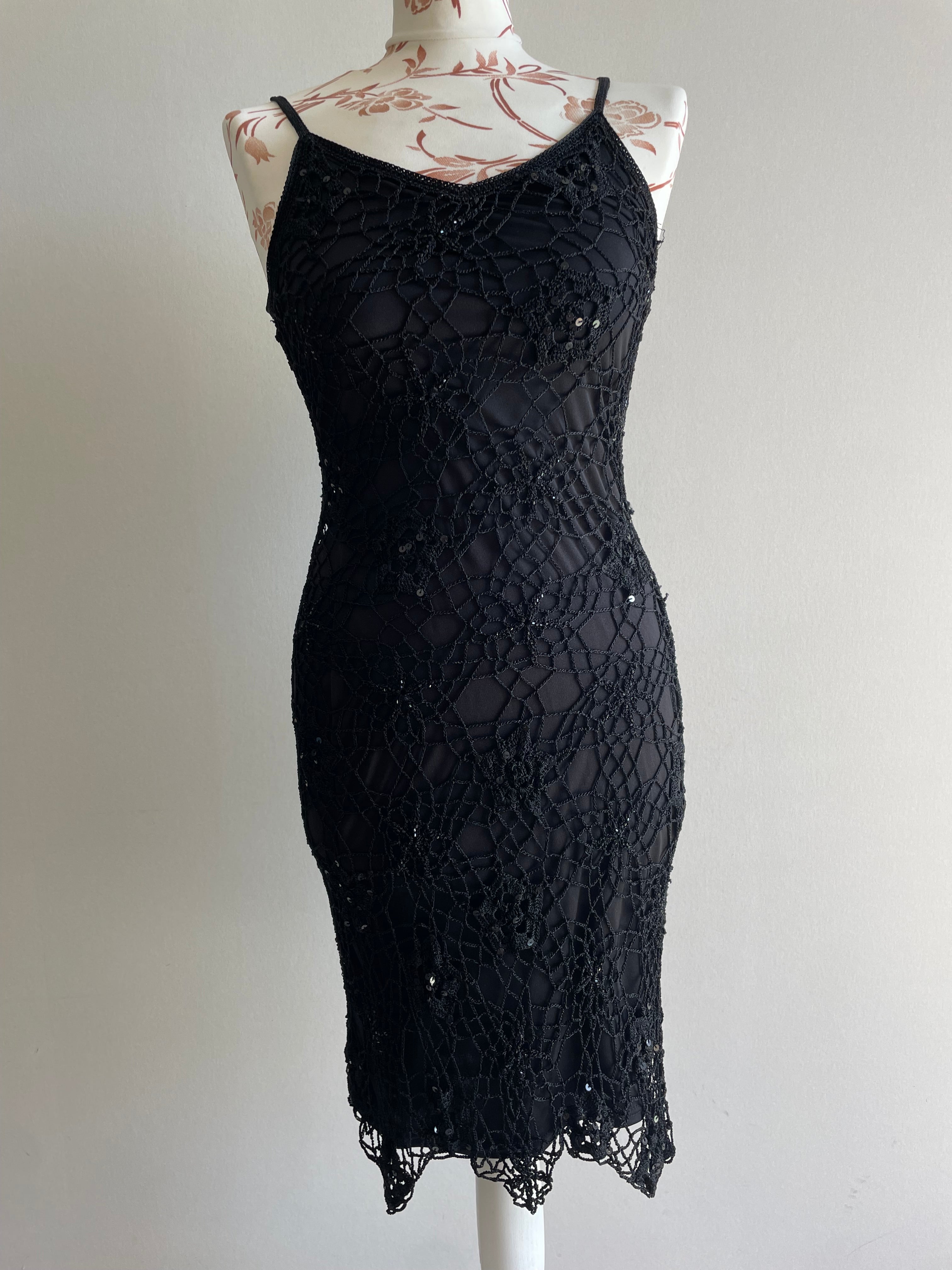 90’s Crochet asymmetrical beaded dress