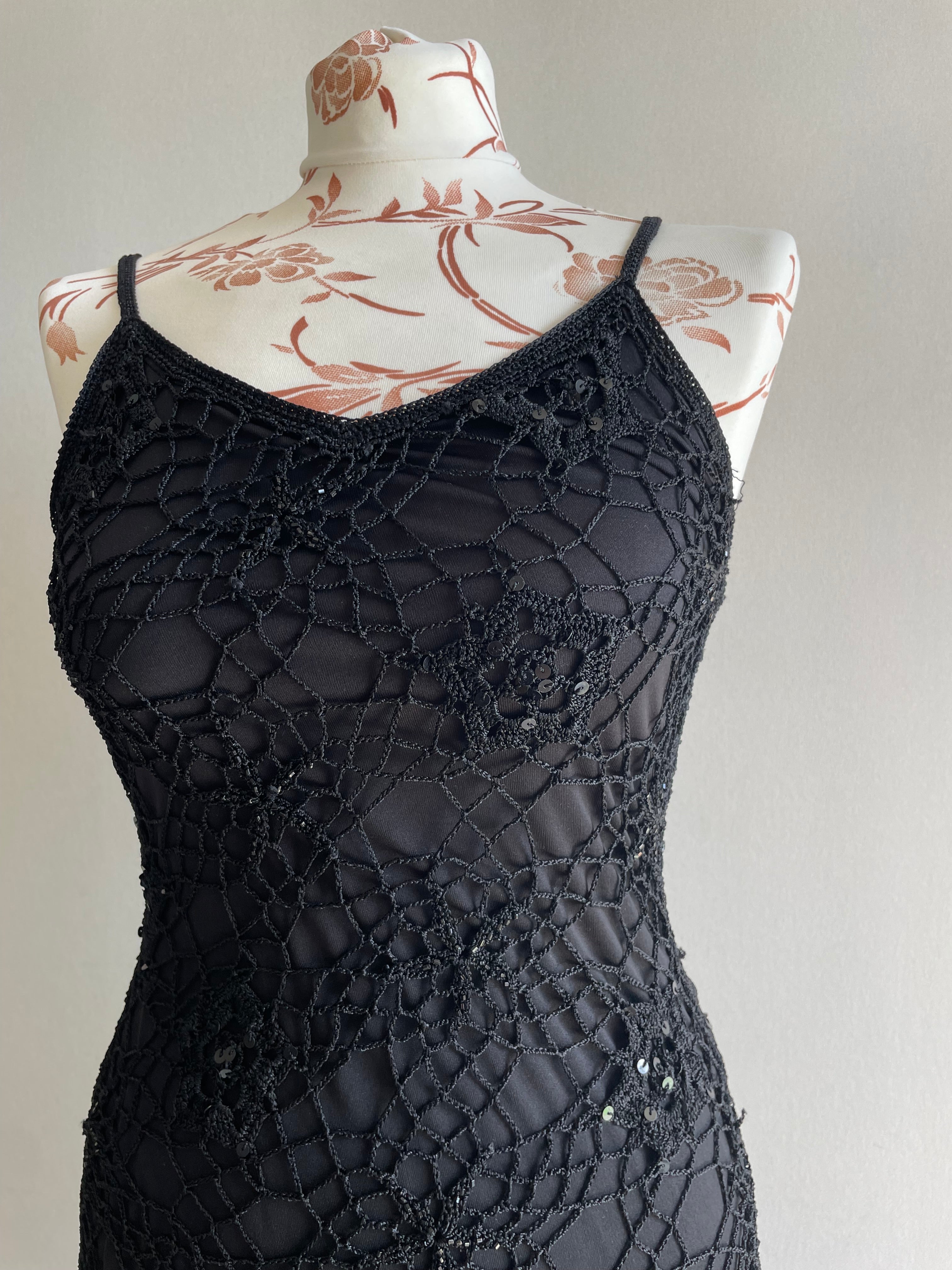 90’s Crochet asymmetrical beaded dress
