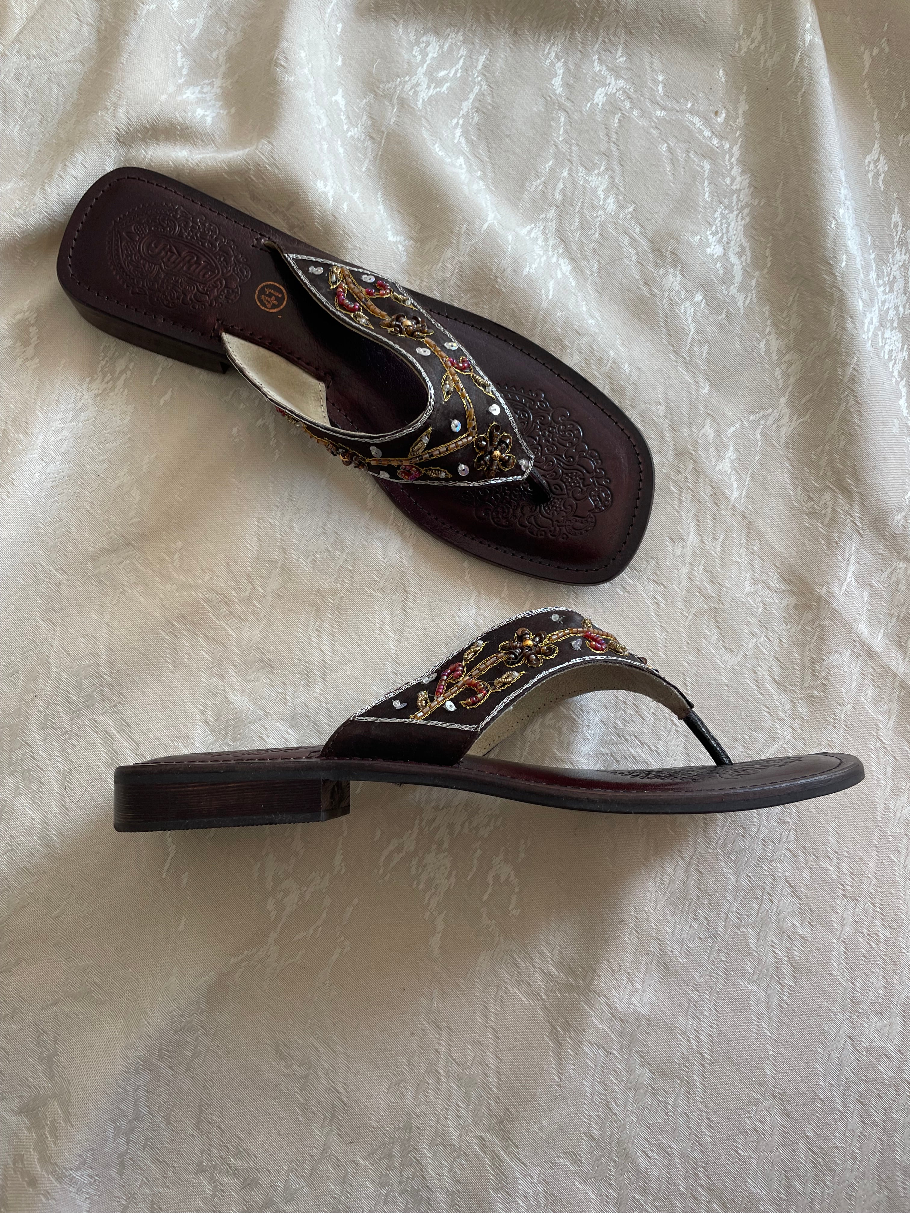 Vintage beaded buffalo sandals