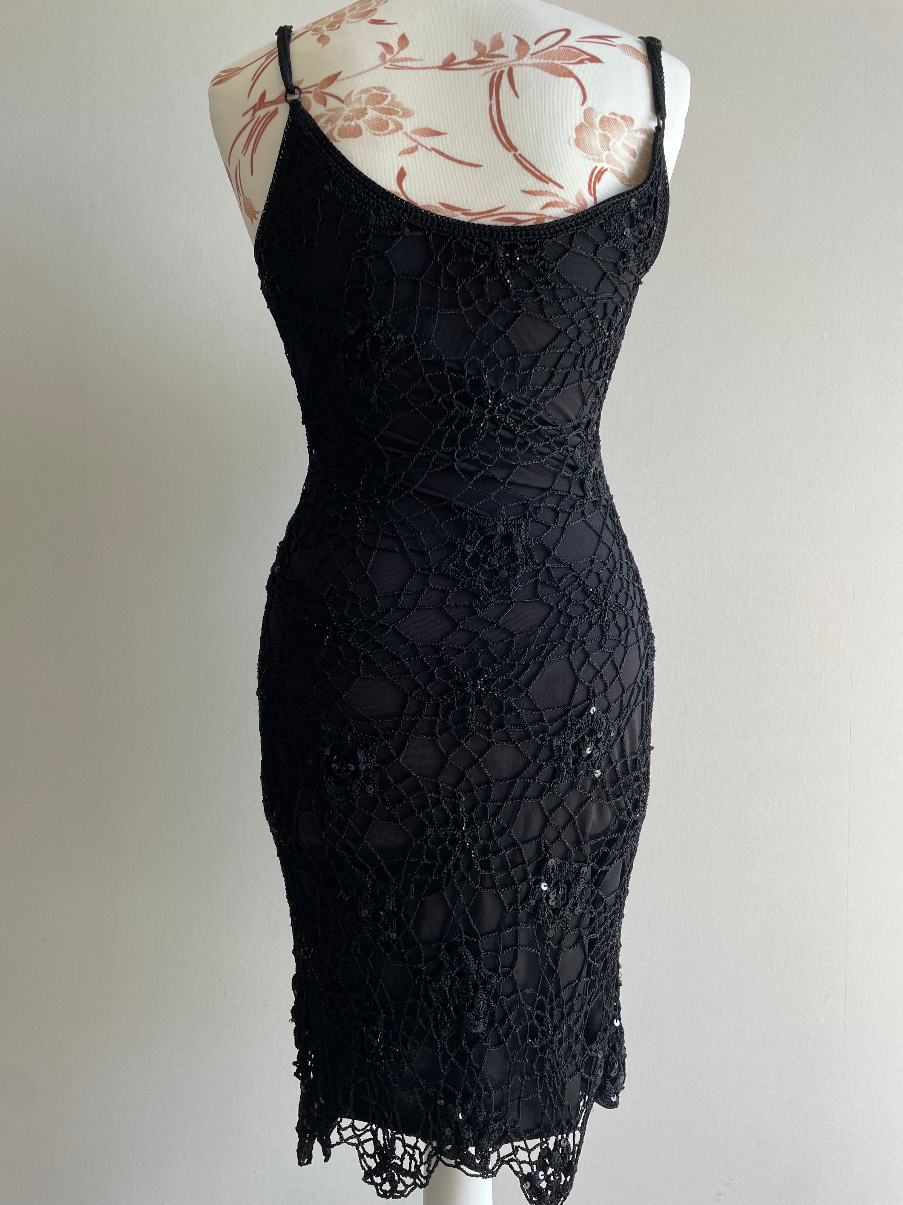90’s Crochet asymmetrical beaded dress