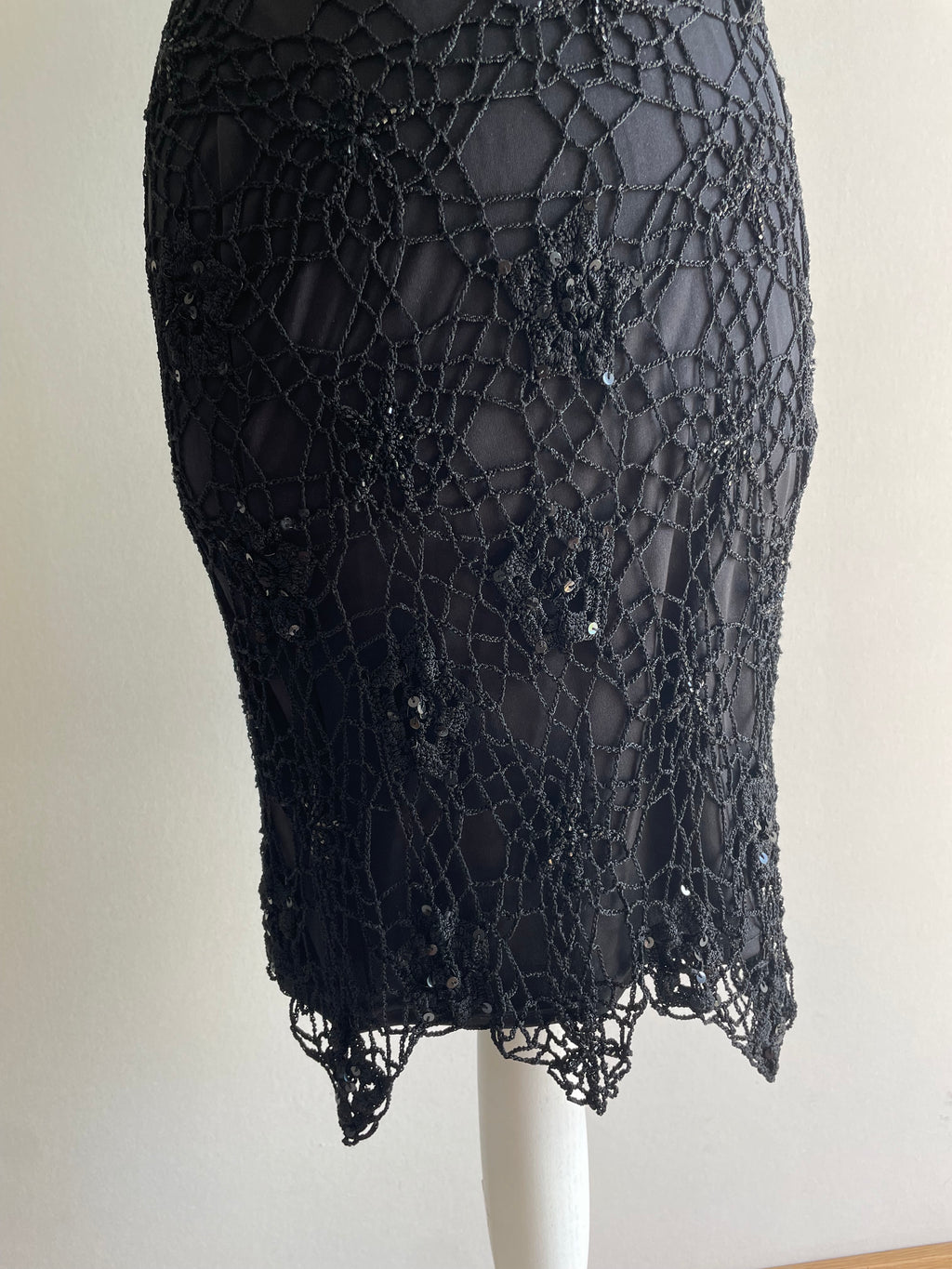 90’s Crochet asymmetrical beaded dress