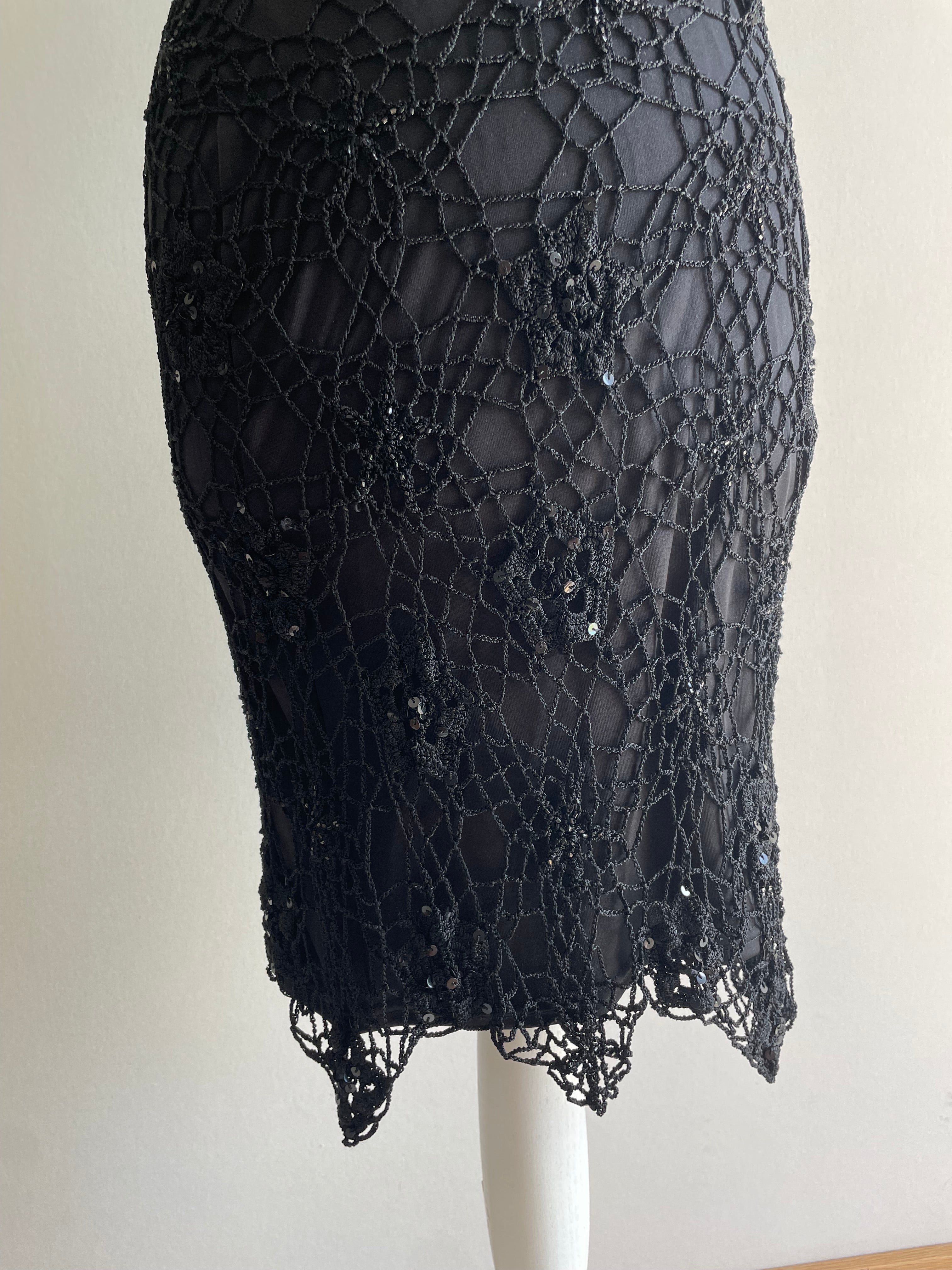 90’s Crochet asymmetrical beaded dress