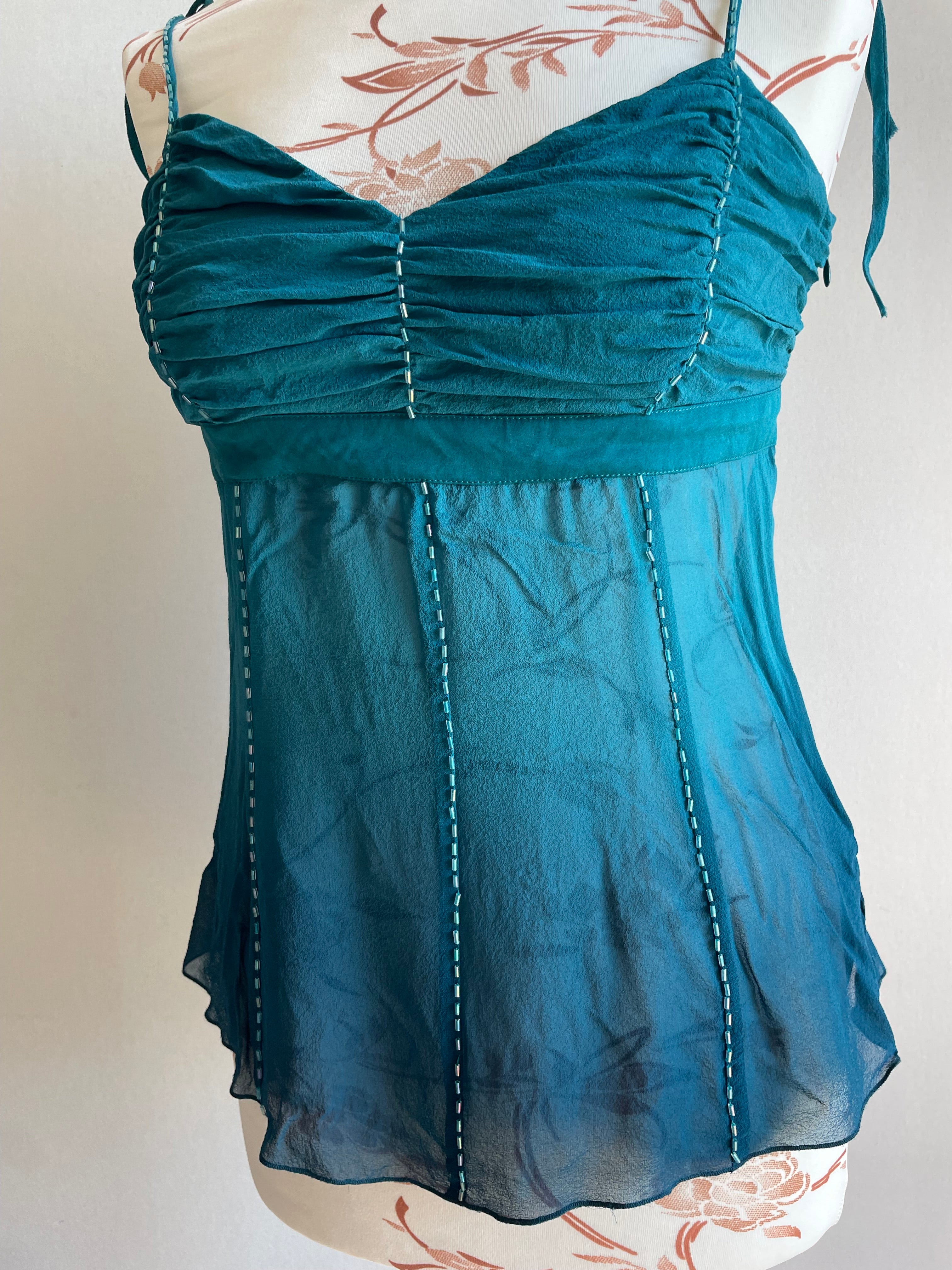 BEBE 100% silk beaded fairy top