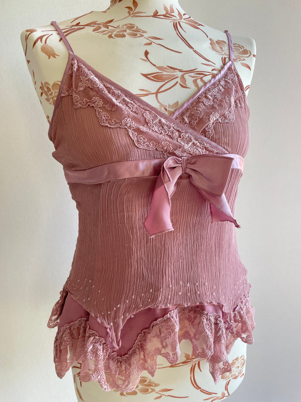 Silk rose fairy asymmetrical beaded top